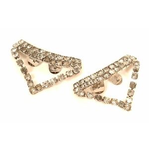 Vintage Smokey Gray Rhinestone Silver‎ Musi Shoe Buckles Clips